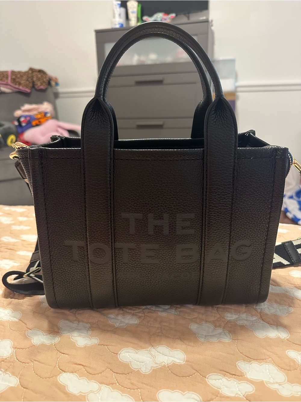 Marc Jacobs Black Pebbled Leather Tote with Gold Hardware